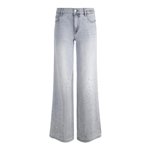 Alice & Olivia Embellished Blue Wide Leg Denim Jeans Size 28