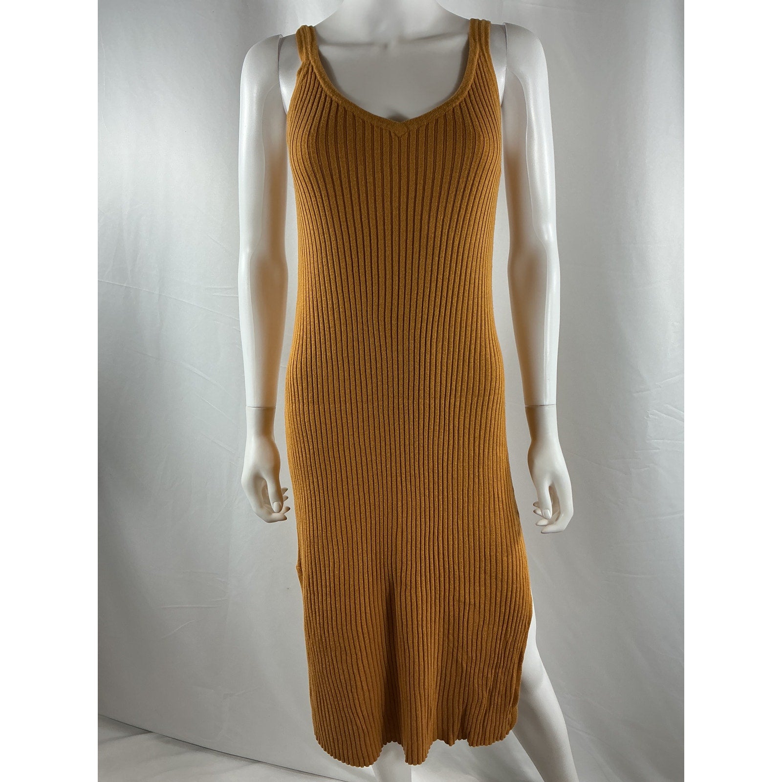 Naadam Ribbed Blend Orange Silk Midi Dress Size S