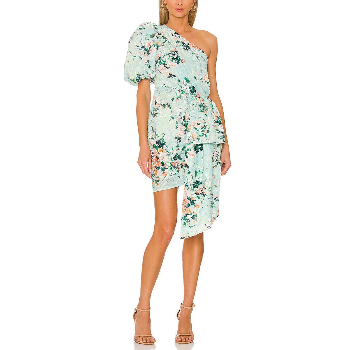Elliatt 'Esteem' Green One Shoudler Puff Sleeve Dress Size L