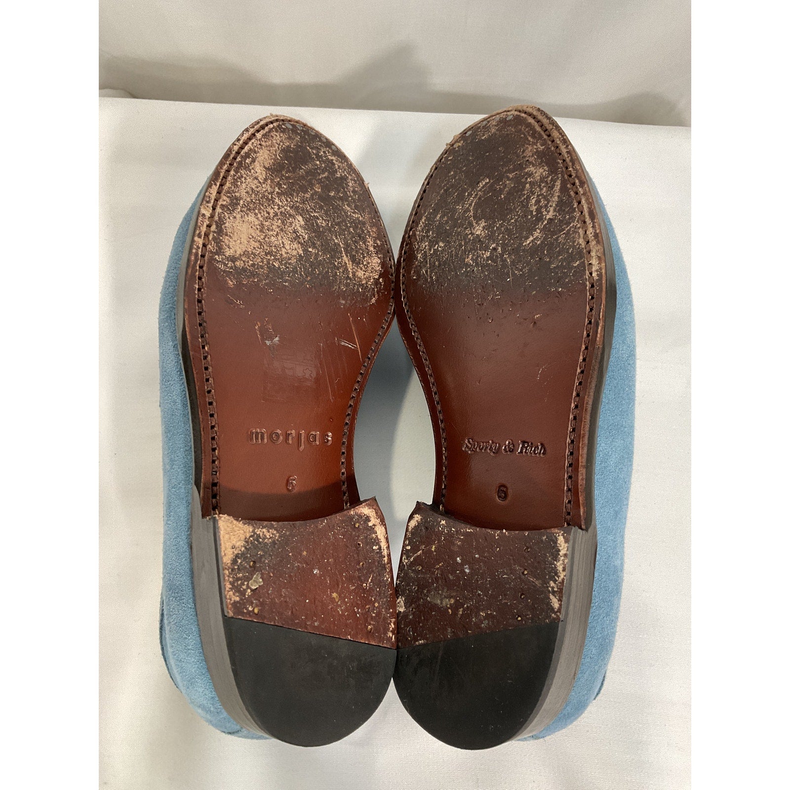 Sporty & Rich 'The Penny' Blue Leather Suede Loafer Size 6