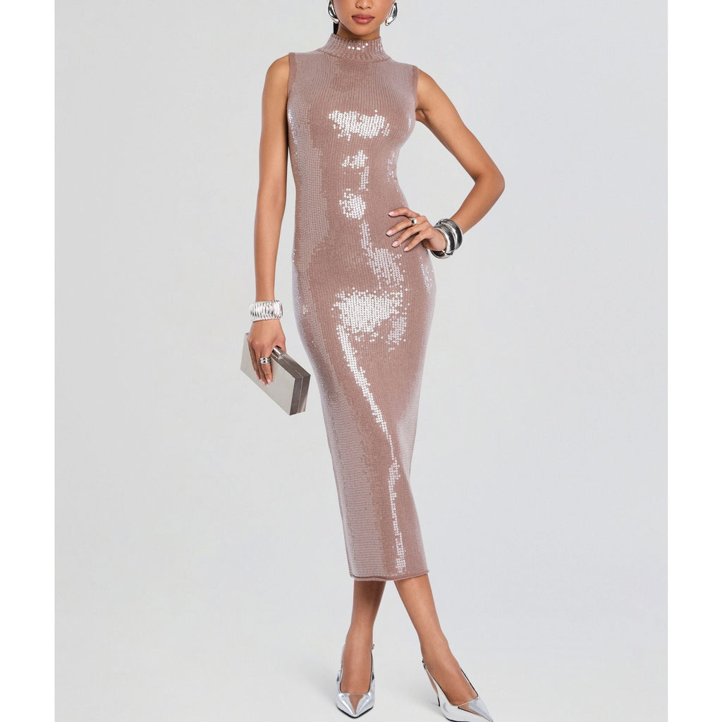 Retrofete 'Dove' Brown Wool Sequin Knit Dress Size XS