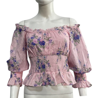 Loveshackfancy Smocked Juicy Plum Fifi Shoulder Blouse Size XS