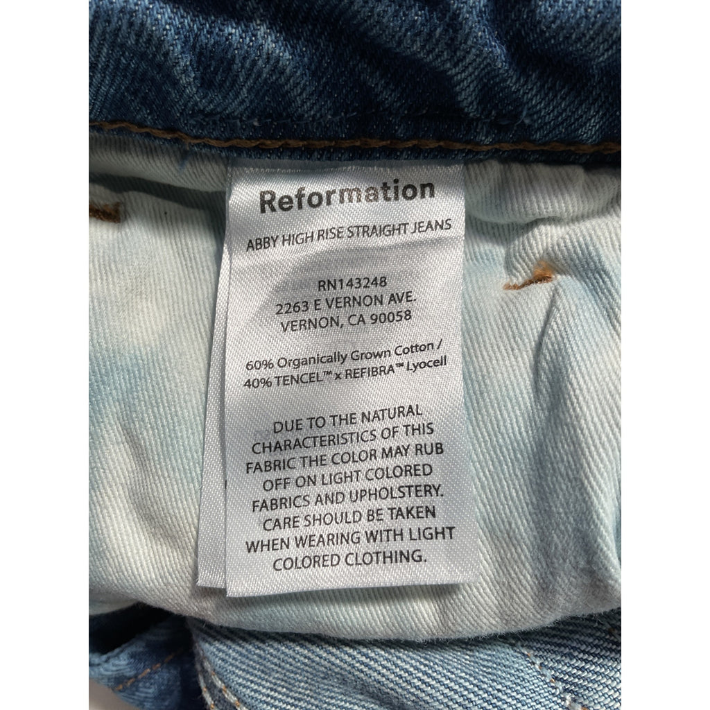 Reformation 'Abby' Blue High Rise Straight Denim Jeans Size 30