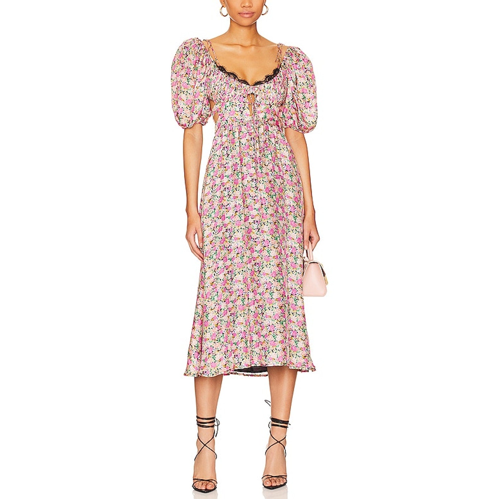 For Love & Lemons 'Isadora' Pink Viscose Midi Dress Size XS