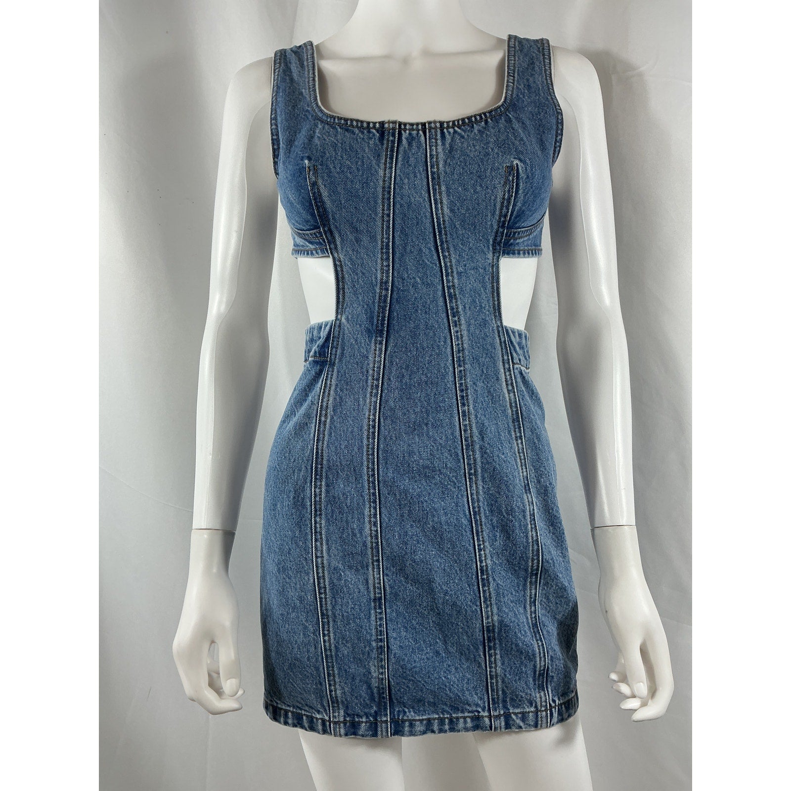 Grlfrnd 'Vivi' Blue Cotton Cut Out Tank Dress Size XS