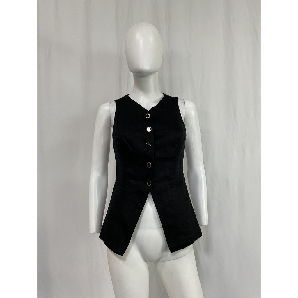 Reformation 'Aspen' Black Linen Top Size 2