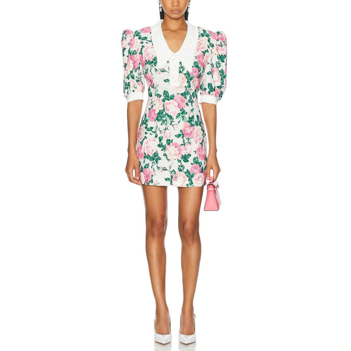 Rowen Rose Floral Light Pink And Pink Roses Sable Polo Mini Dress Size FR 36 / US 4