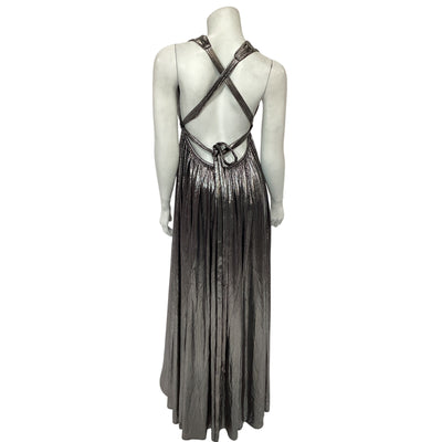 Retrofête Pleated Silver Tova Maxi Dress Size M