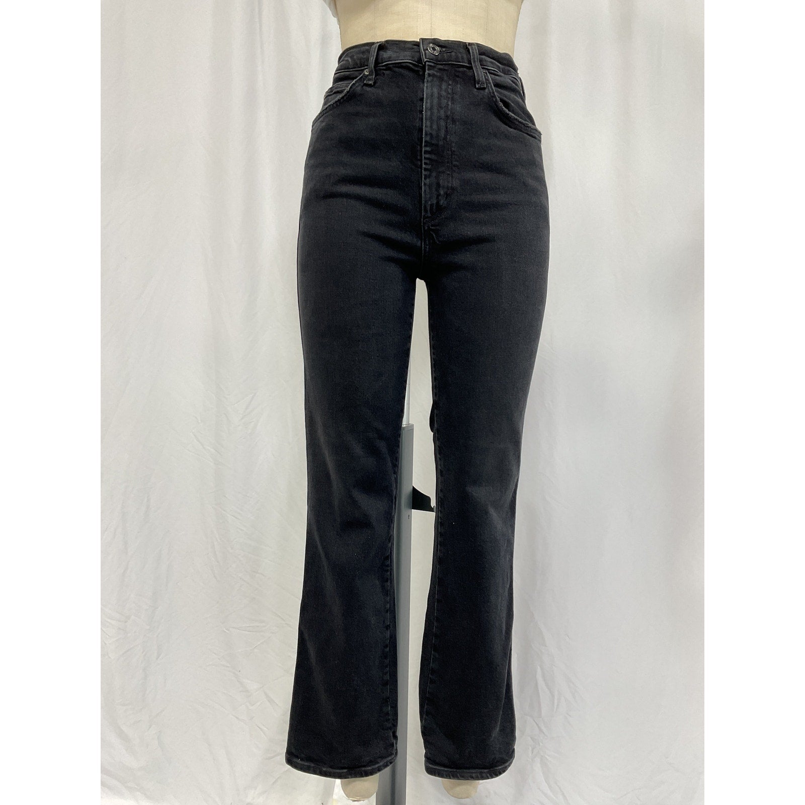 Agolde 'Pinch' Black Cotton Waist High Rise Kick Flare Jean Size 27