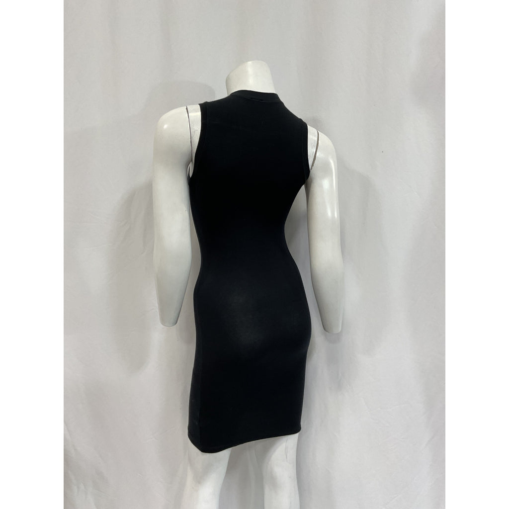 Helsa Jersey Mock Neck Black Cotton Mini Dress Size S