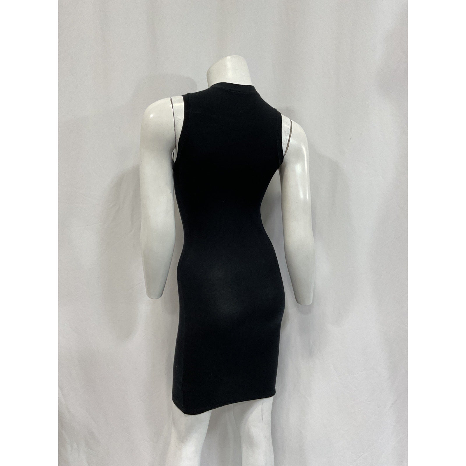 Helsa Jersey Mock Neck Black Cotton Mini Dress Size S