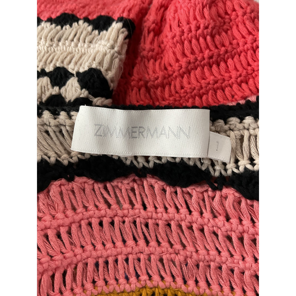 Zimmermann Ruffled Pink Cotton Crocheted Cotton Sweater Size 1