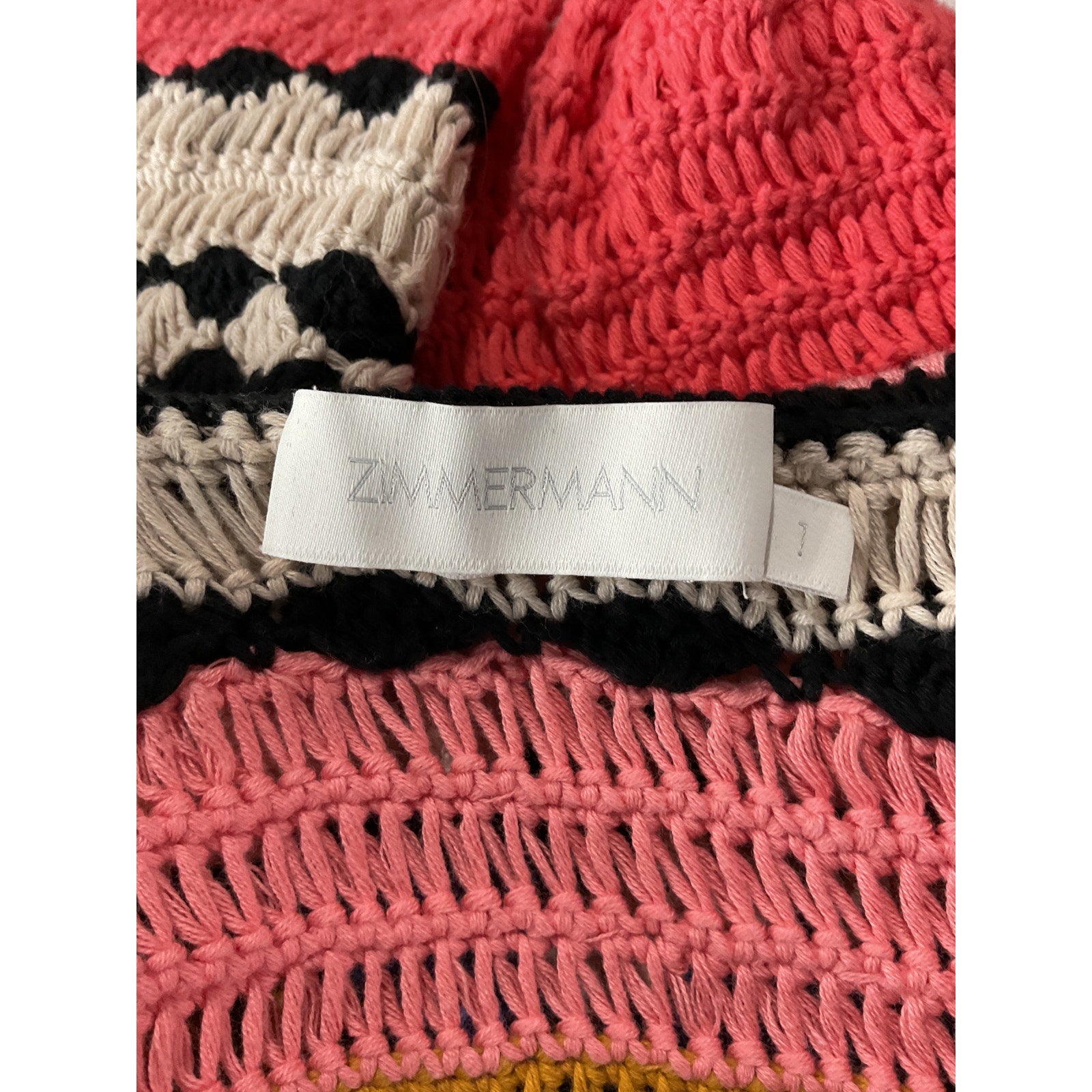 Zimmermann Ruffled Pink Cotton Crocheted Cotton Sweater Size 1