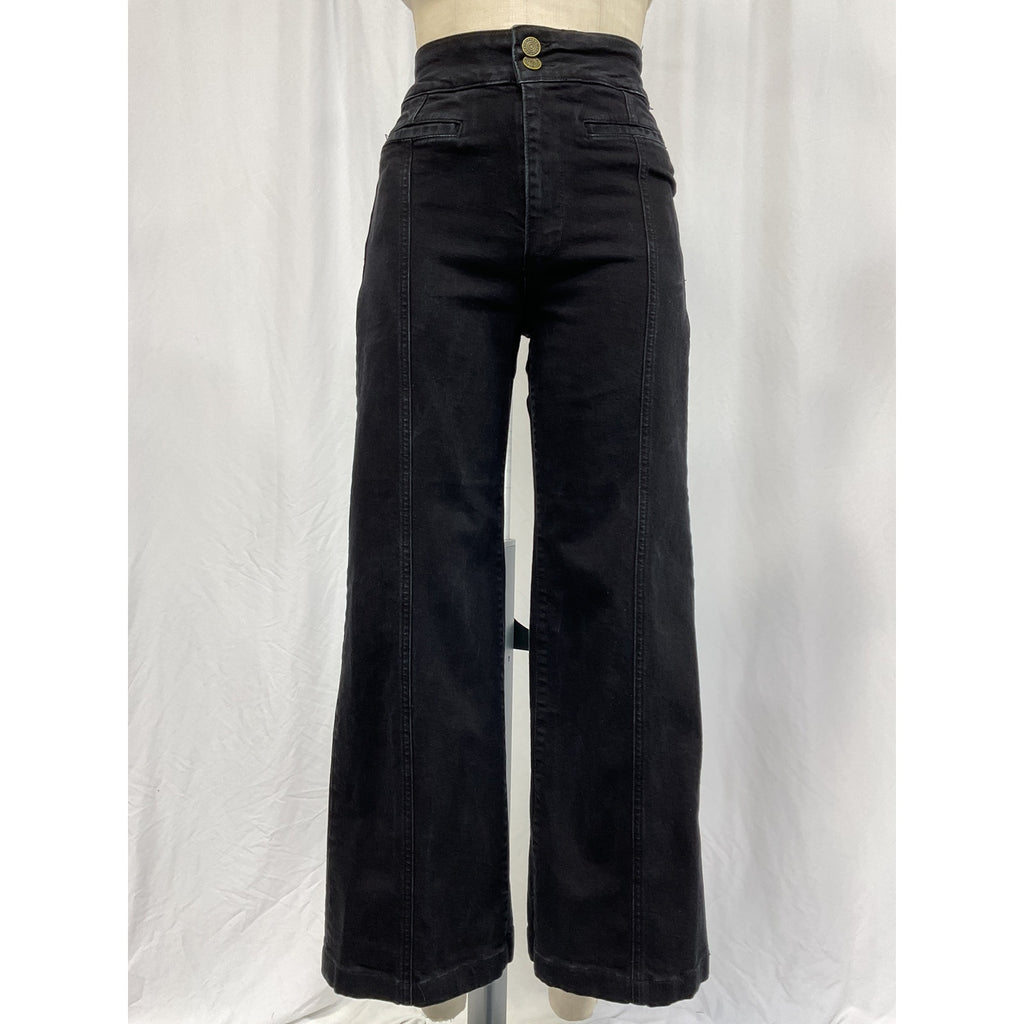 Frame 'Tailored' Black Cotton Wide Leg Size 25
