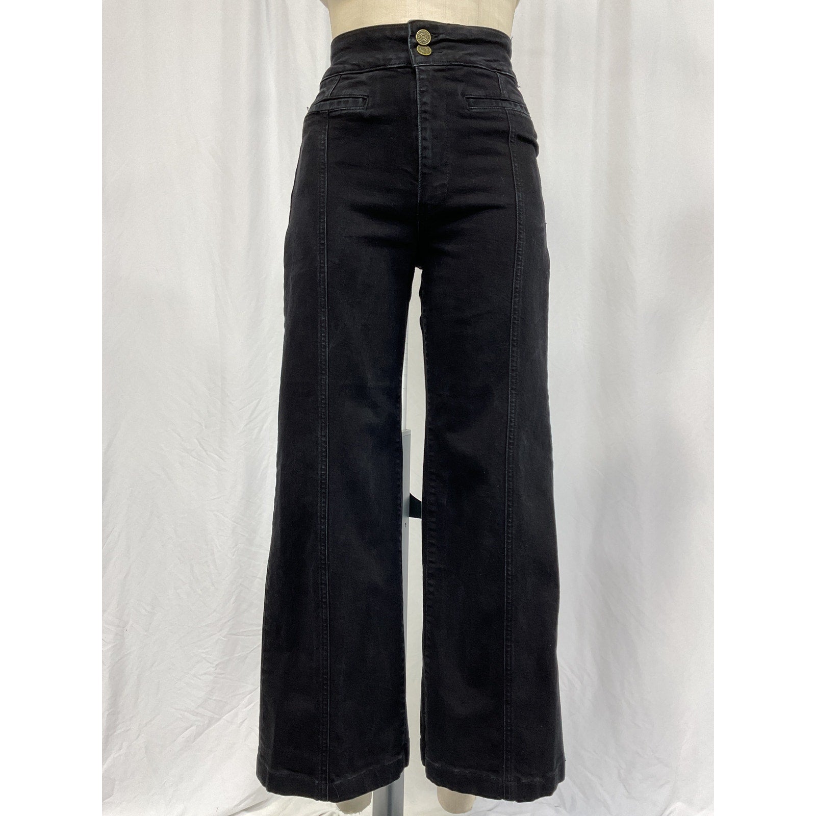 Frame 'Tailored' Black Cotton Wide Leg Size 25