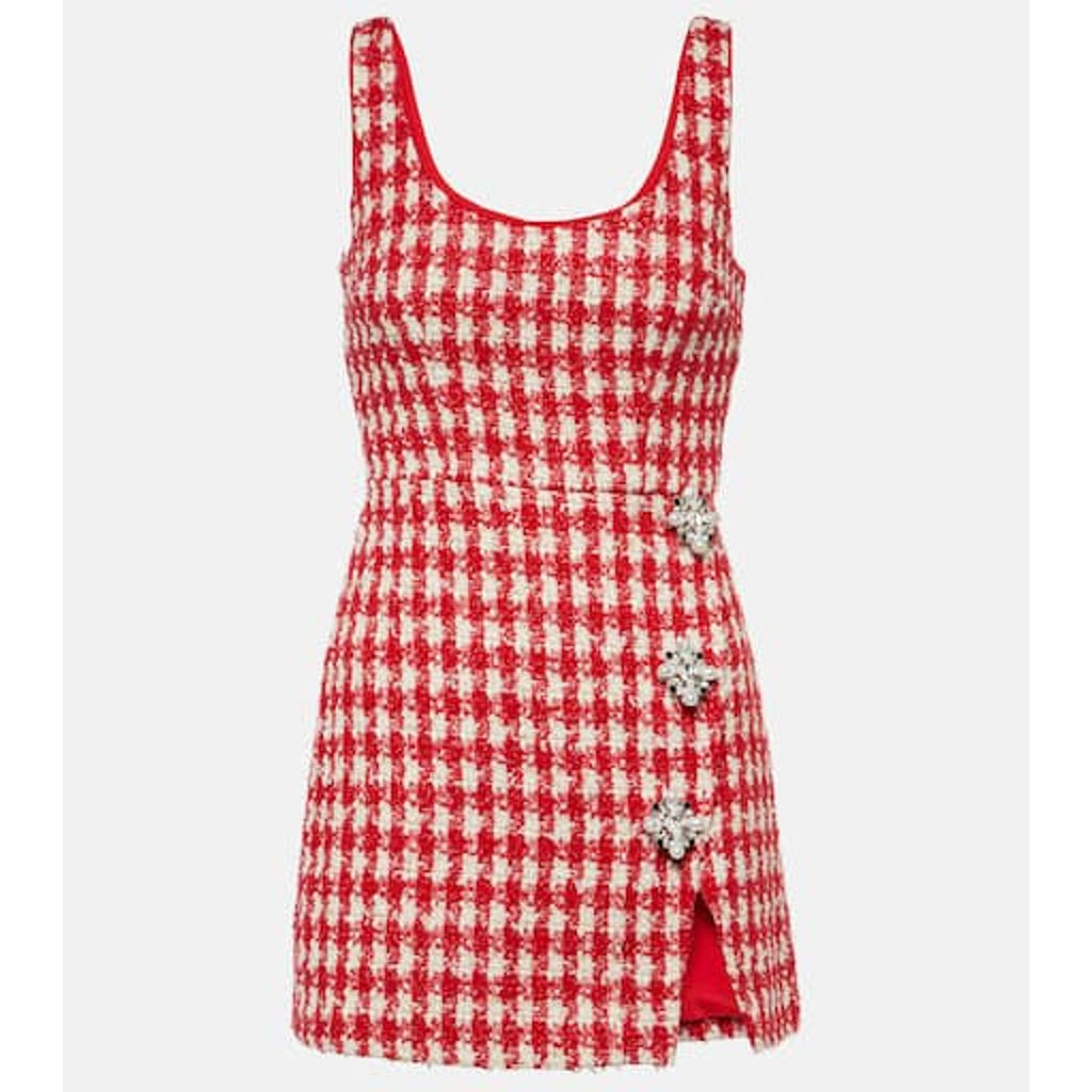 Self-Portrait 'Checked' Red Polyester Boucl� Minidress Size 10 - NWT