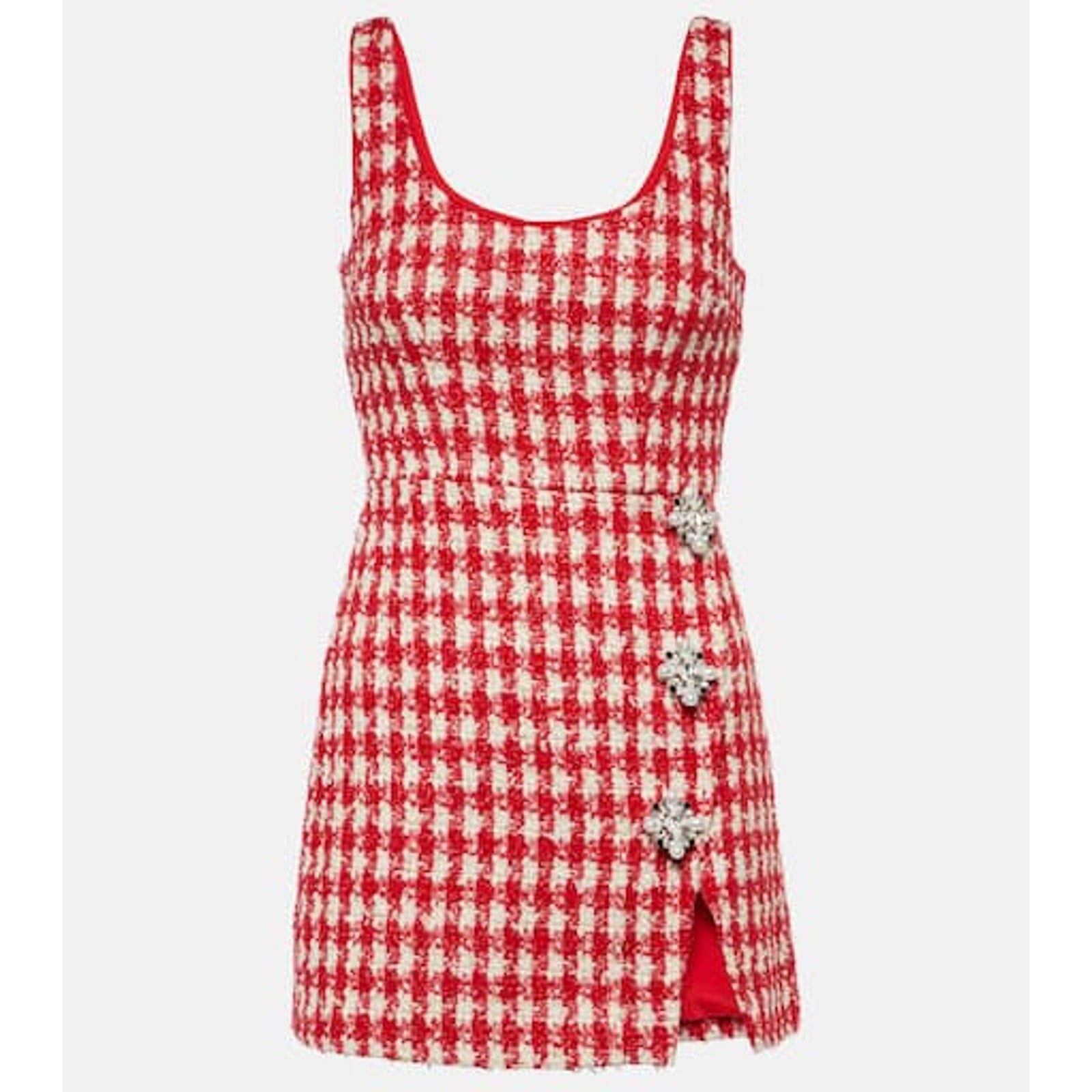 Self-Portrait 'Checked' Red Polyester Boucl� Minidress Size 10 - NWT