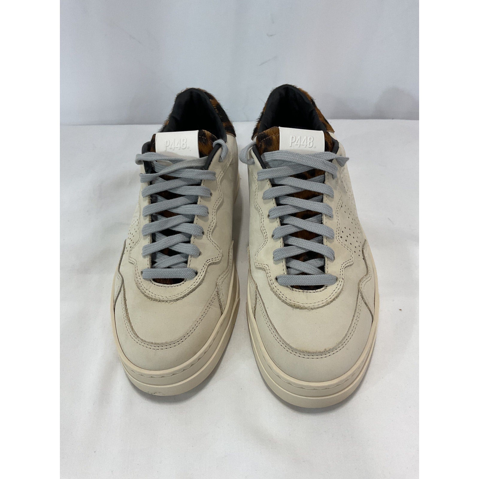 P448 'Bali' White Leather With Leopard Print Sneaker Size 9