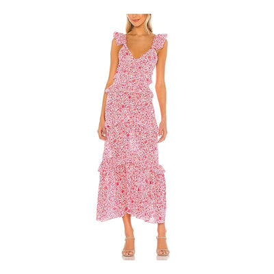 Misa Los Angeles Ruffled Pink Animal Floral Morrison Dress Size S