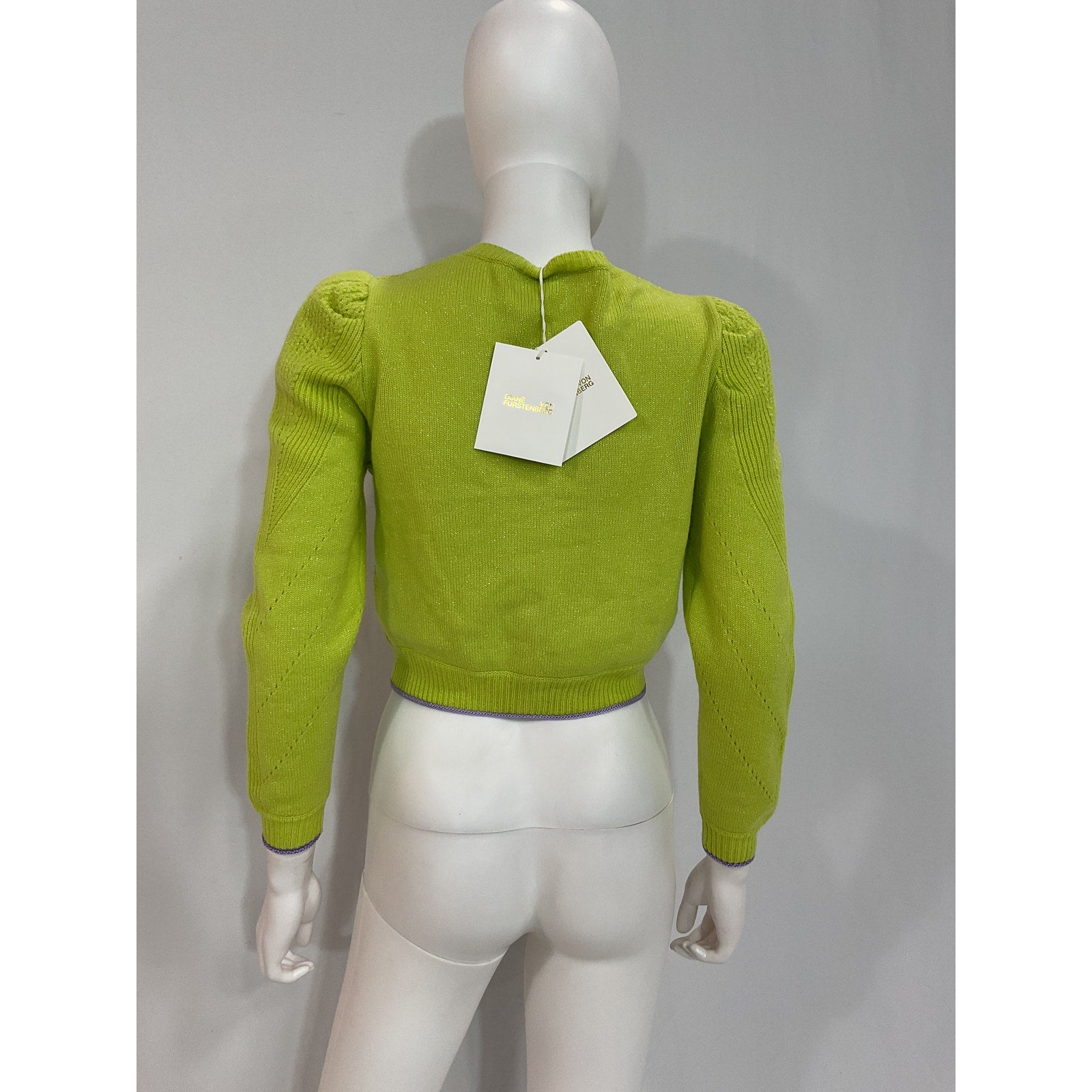 Diane Von Furstenberg 'Timmy' Puff Sleeve Green Cardigan Size XS - NWT