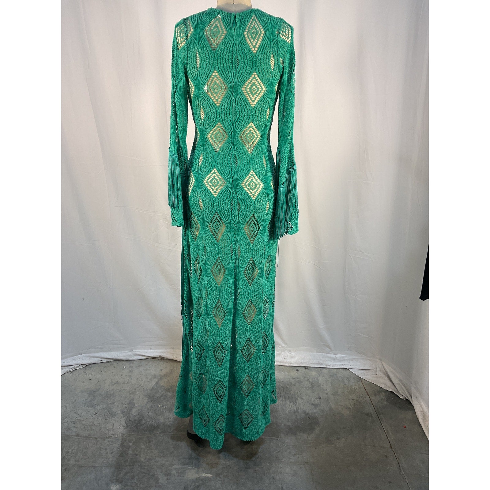 For Love & Lemons 'Victoria' Green Cupro Maxi Dress Size XS