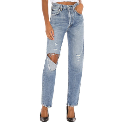 Agolde Distressed Blue 90's Pinch Waist Denim Jeans Size 24