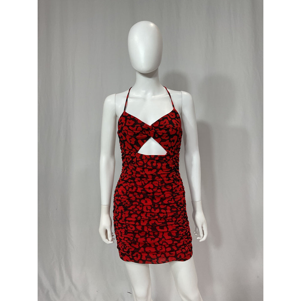 Michael Costello 'Afton' Red Ruched Mini Dress Size S
