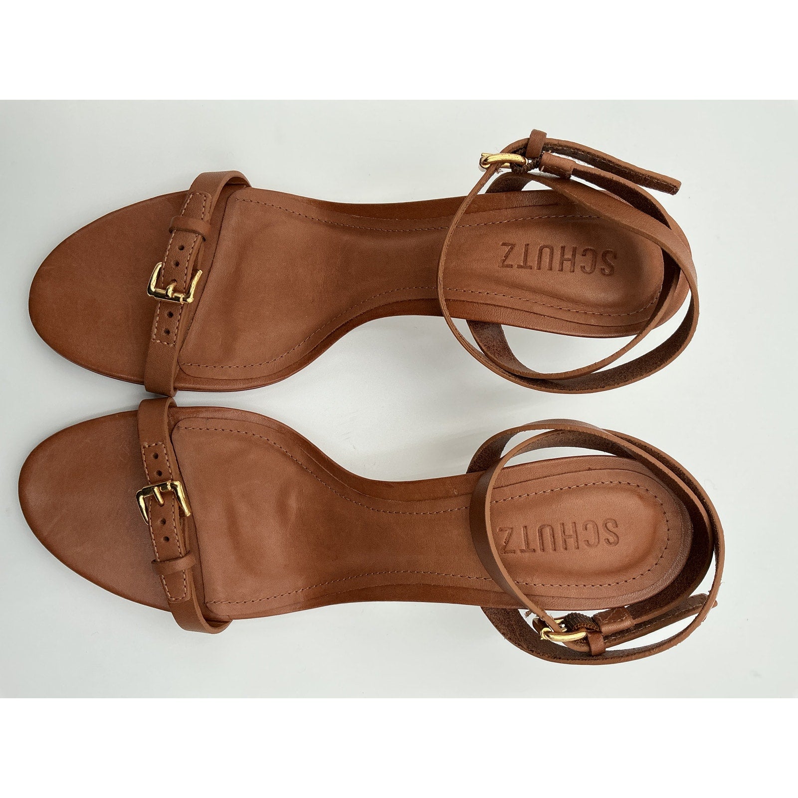 Schutz 'Aurora' Brown Leather Mid Sandal Size 10