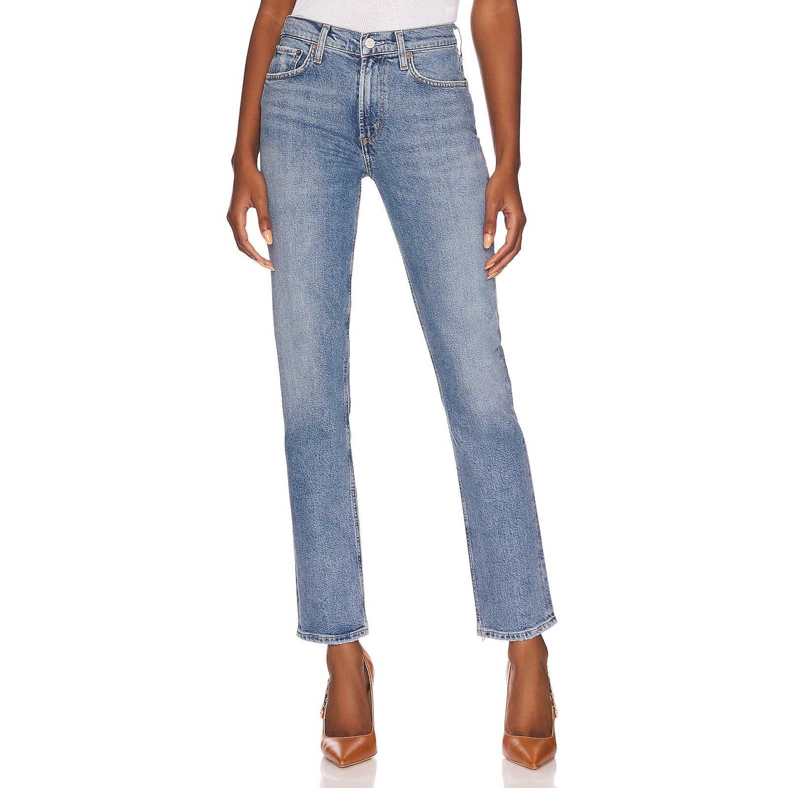 Agolde Lyle Low Rise Blue Cotton Slim Denim Jean Size 24