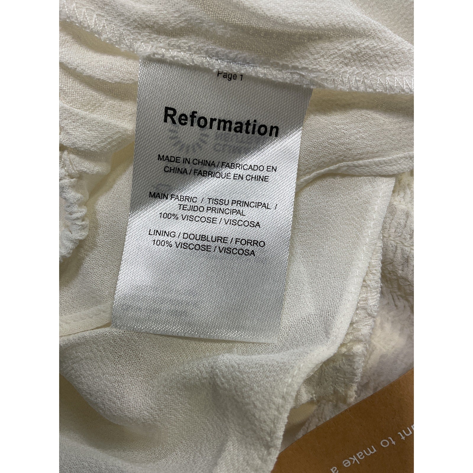 Reformation 'Laraine' White Cut Out Top Size 12