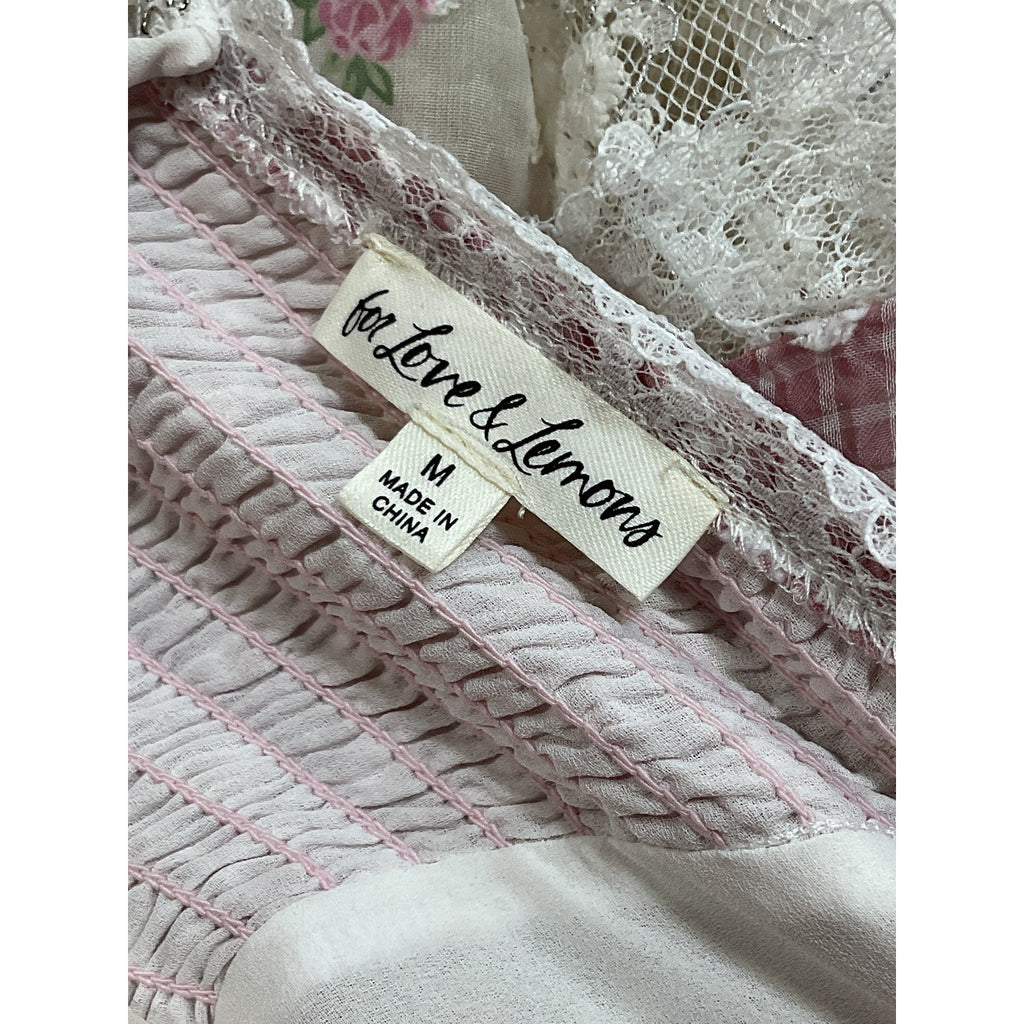 For Love & Lemons 'Francine' Pink Mini Satin & Lace Dress Size M