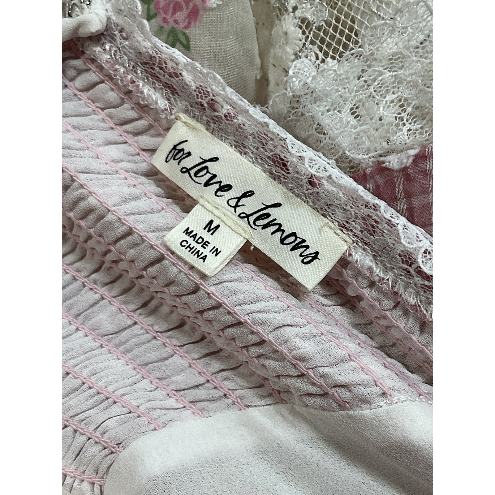For Love & Lemons 'Francine' Pink Mini Satin & Lace Dress Size M