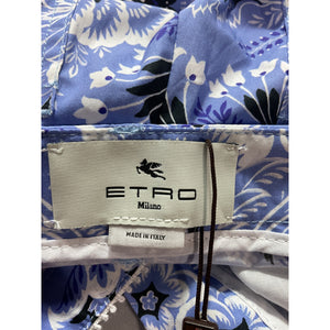 Etro Vibrant Blue Paisley Cotton High Waist Shorts Size 16 NWT