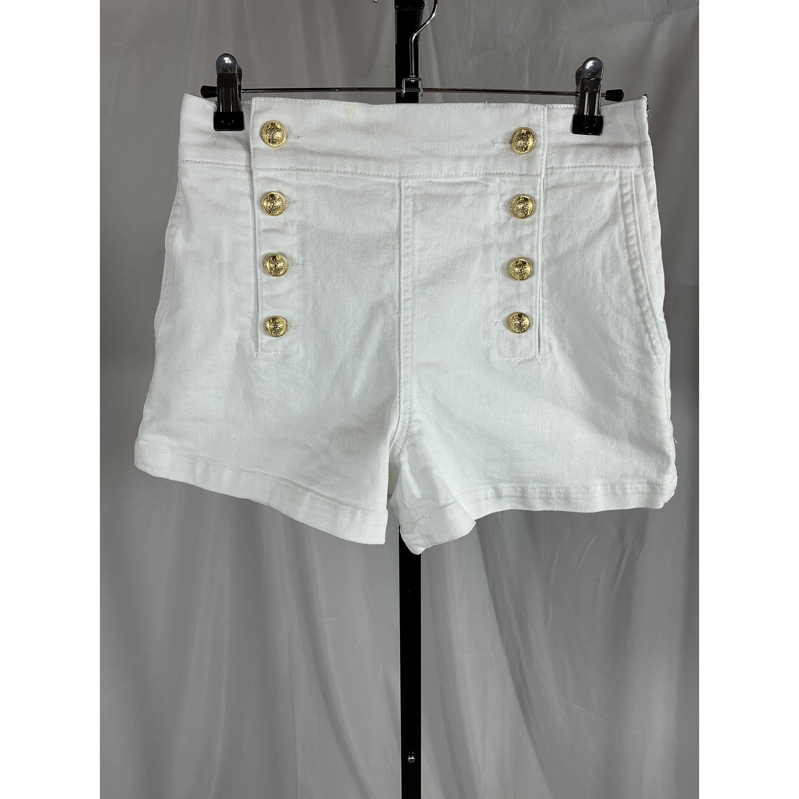 Derek Lam 10 Crosby White Cotton Lenox Sailor High Rise Denim Shorts Size 26