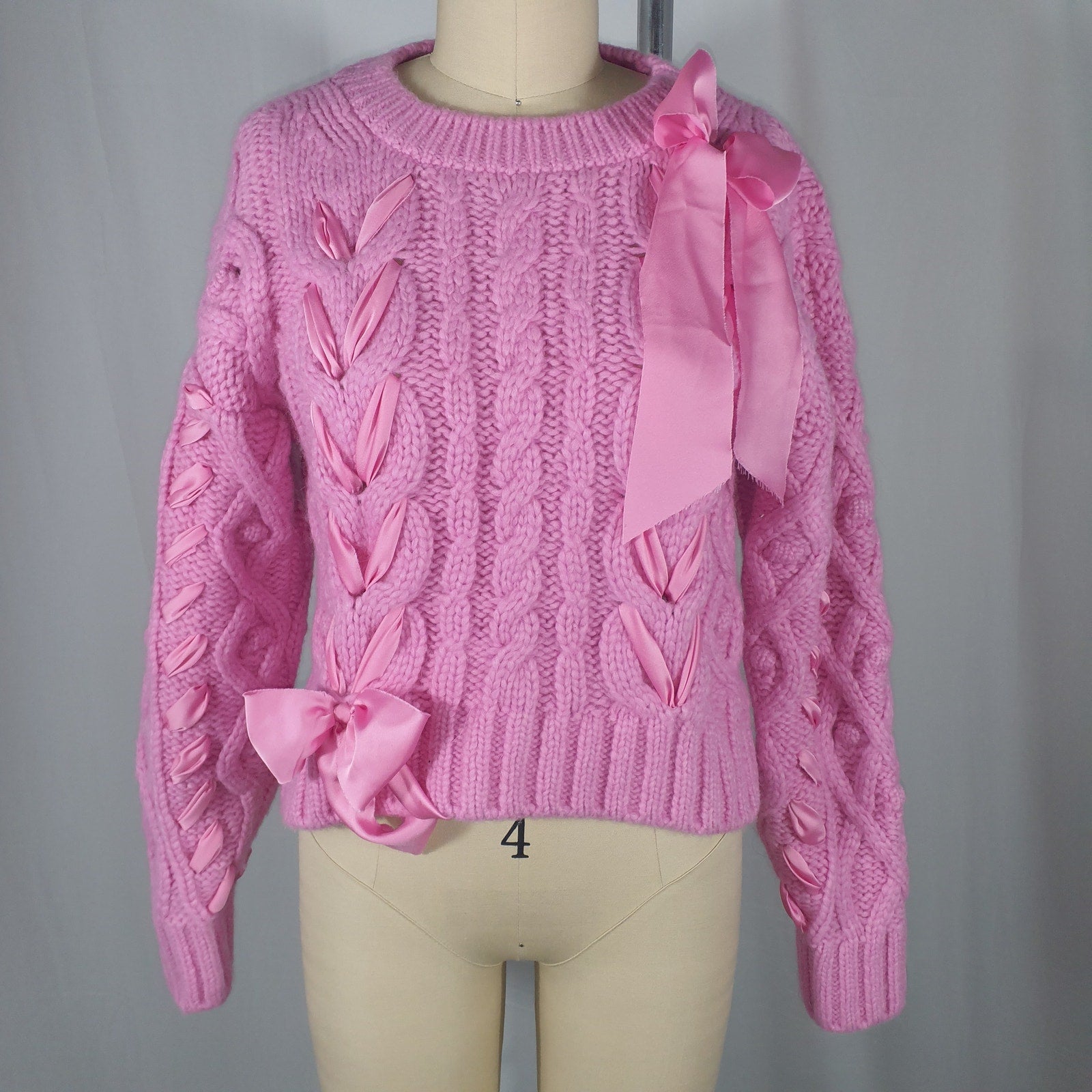 Loveshackfancy 'Parson' Pink Bow Ribbon Detail Pullover Size S