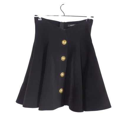 Balmain Elegant Black Button Embellished Pleated Crepe Mini Skirt Size 4 US / 36 FR