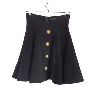 Balmain Elegant Black Button Embellished Pleated Crepe Mini Skirt Size 4 US / 36 FR