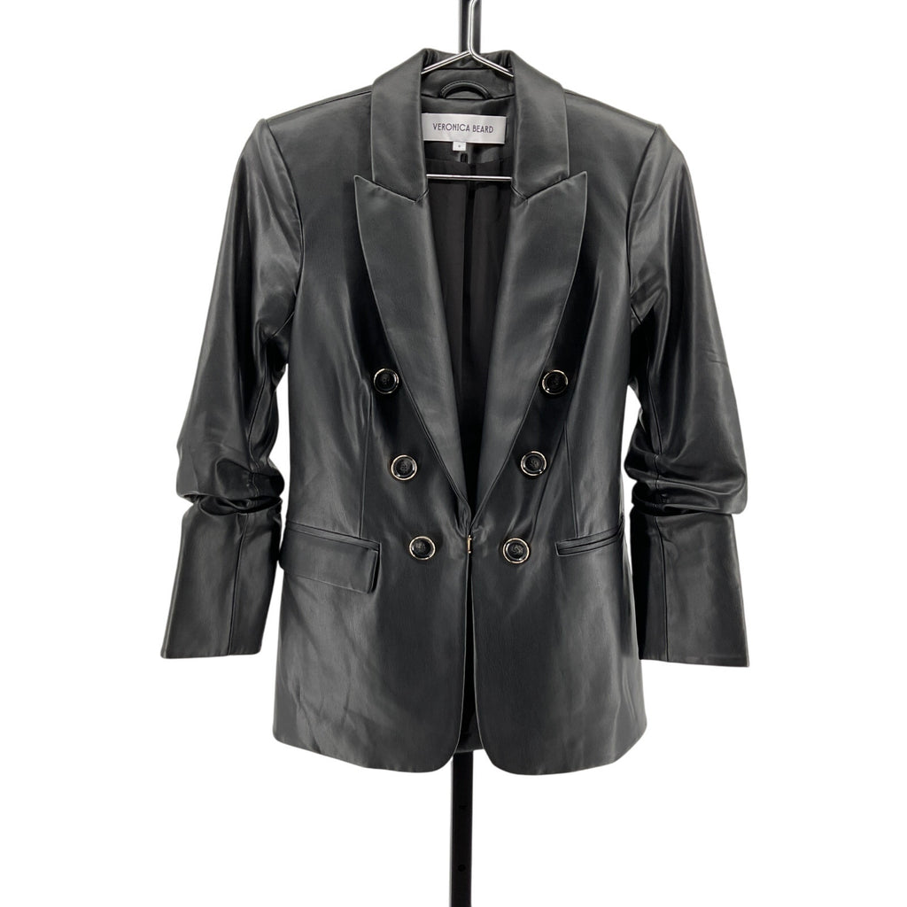 Veronica Beard ‘Beacon’ Black Vegan Leather Dickey Jacket Size 0