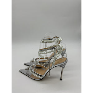 Mach & Mach Silver Leather Diamond Of Elizabeth Imitation Pearl Pointed Toe Pump Size 7.5