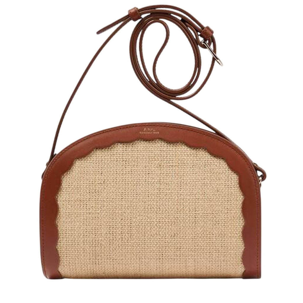 A.P.C. 'Demi-Lune' Tan Leather Jute Shoulder Bag