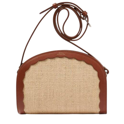 A.P.C. 'Demi-Lune' Tan Leather Jute Shoulder Bag