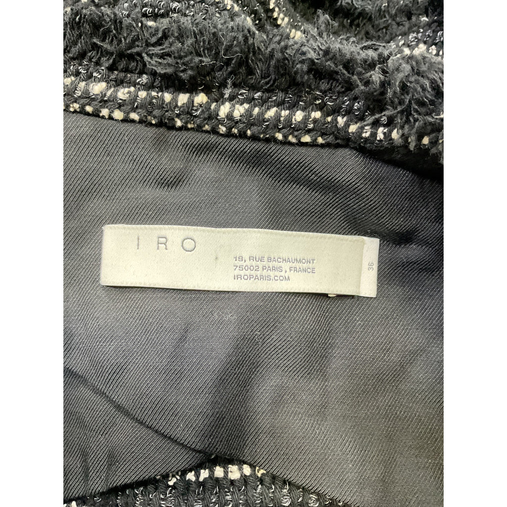 Iro 'Diana' Black Frayed Cotton-Blend Tweed Jacket Size S