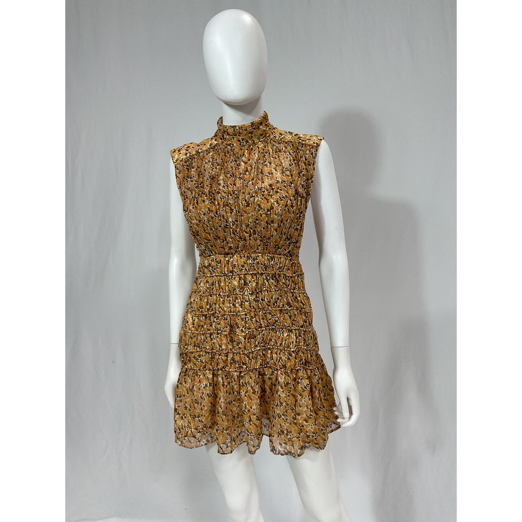 Shona Joy 'Colette' Yellow Chiffon High Neck Sleeveless Corded Mini Dress Size US 4 - NWT