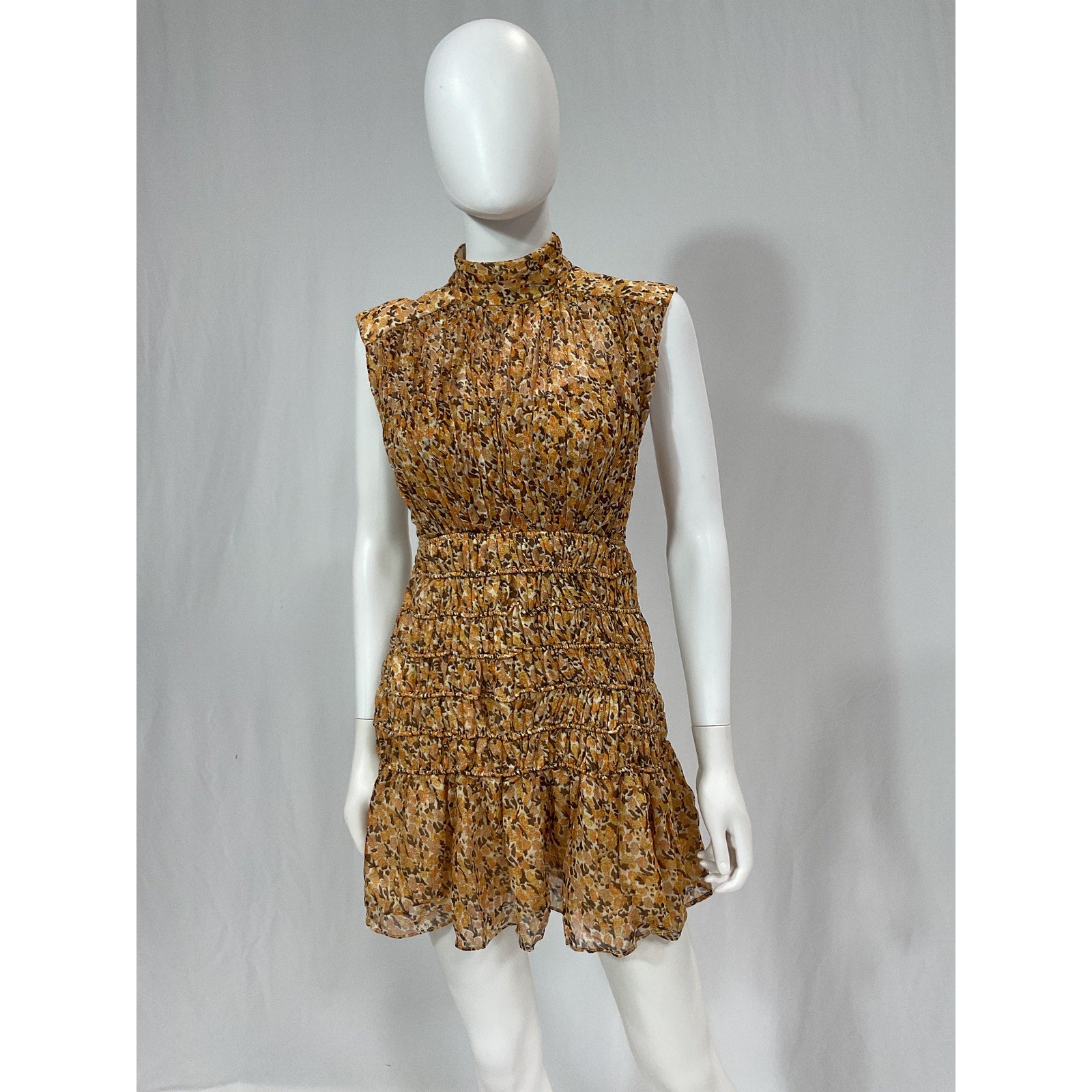 Shona Joy 'Colette' Yellow Chiffon High Neck Sleeveless Corded Mini Dress Size US 4 - NWT