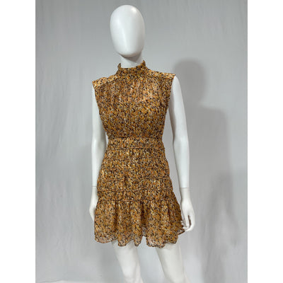 Shona Joy 'Colette' Yellow Chiffon High Neck Sleeveless Corded Mini Dress Size US 4 - NWT