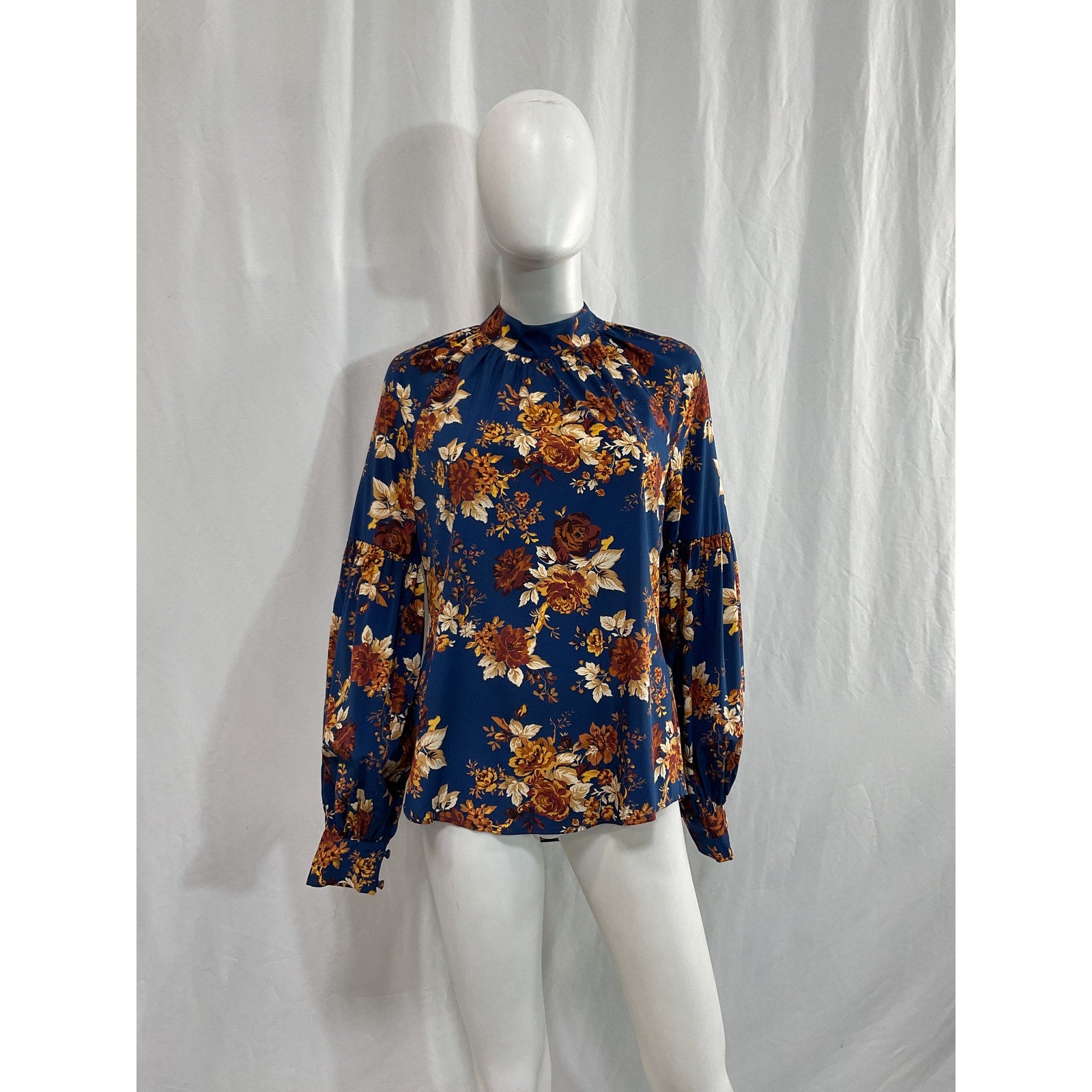 Veronica Beard 'Cicely' Blue Mockneck Floral Top Size 4