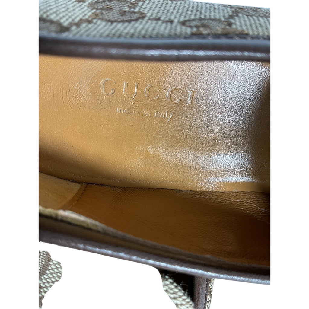 Gucci Jordaan Brown Leather GG Canvas Loafer Size 9