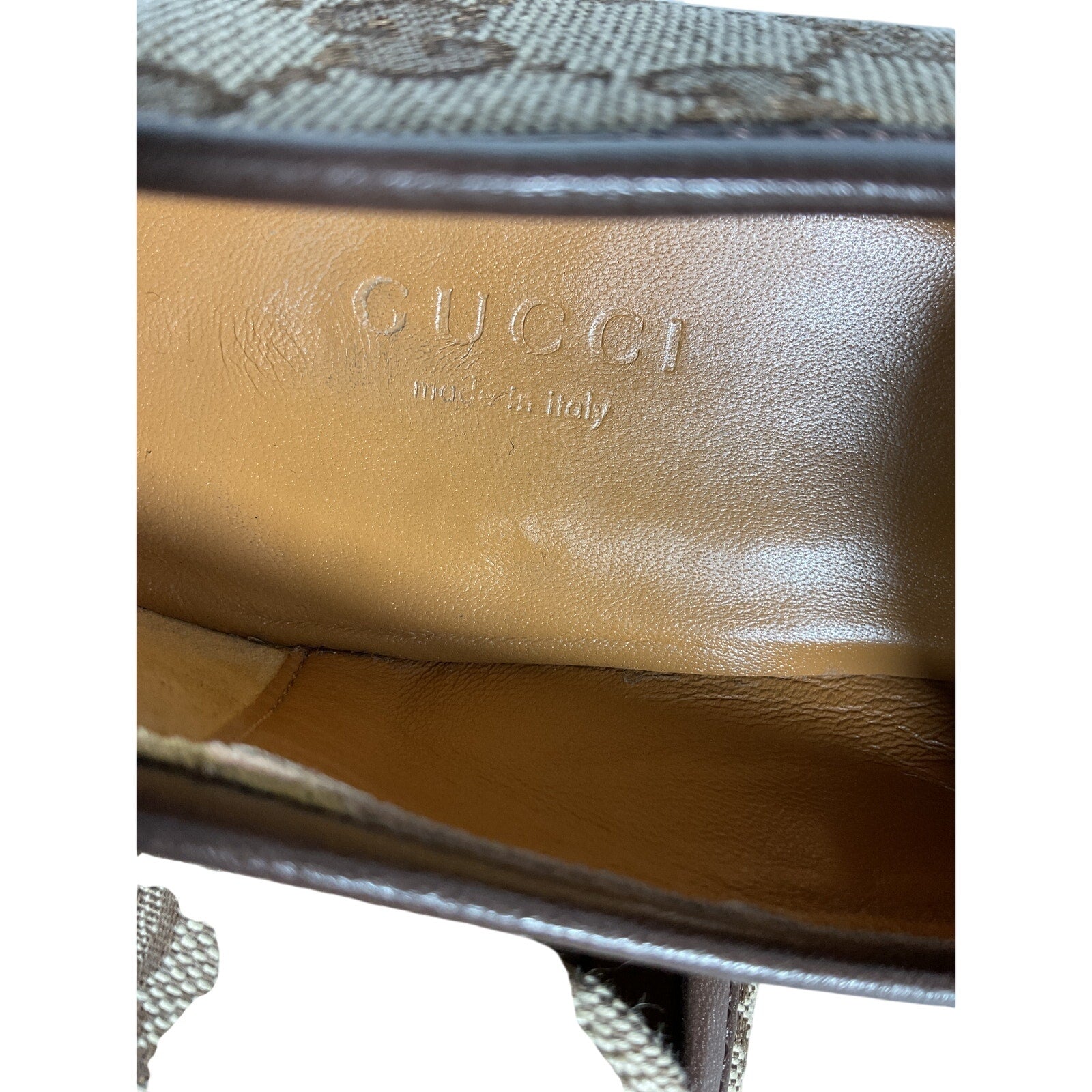 Gucci Jordaan Brown Leather GG Canvas Loafer Size 9