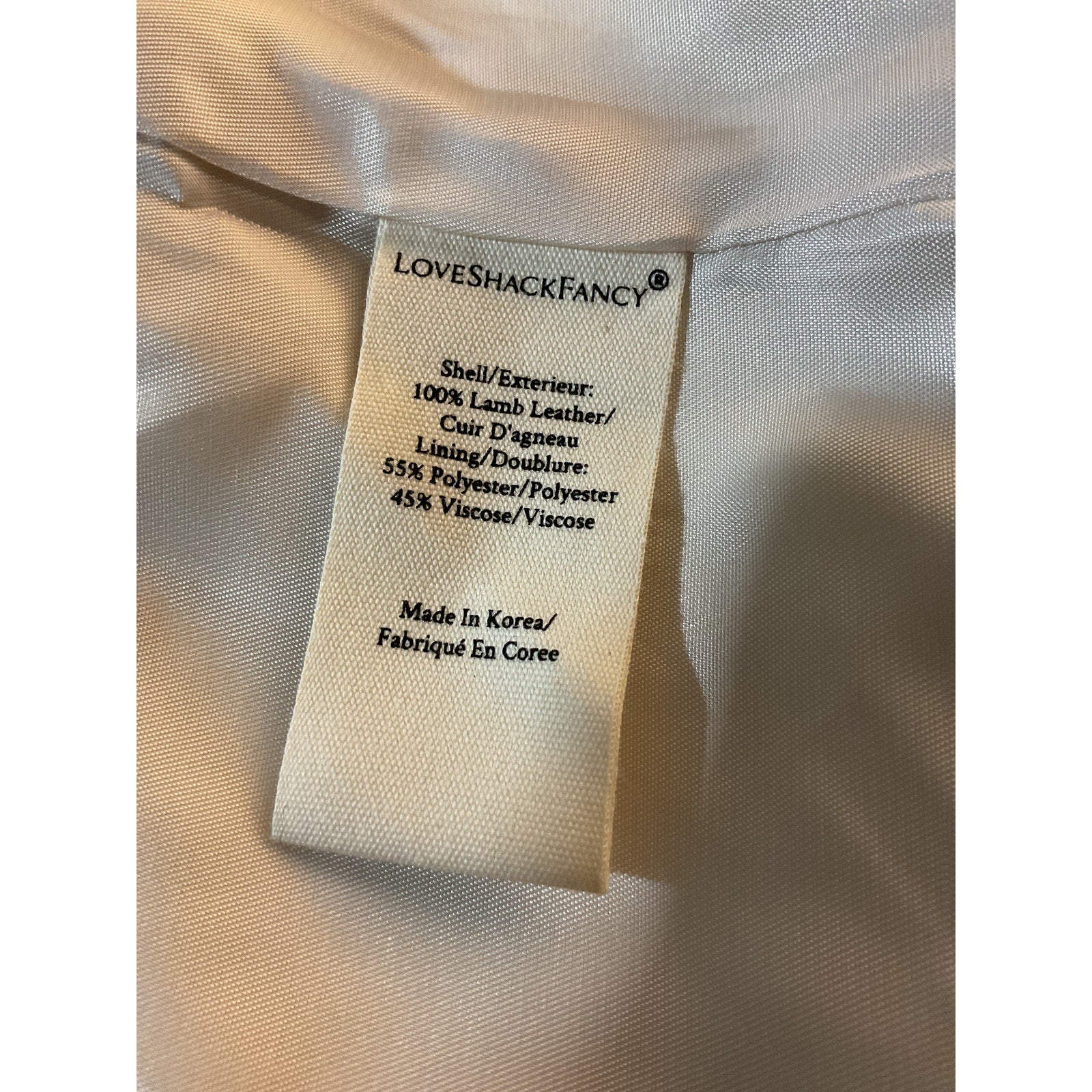 Loveshackfancy 'Xander' White Leather Cropped Leather Jacket Size 4 - NWT