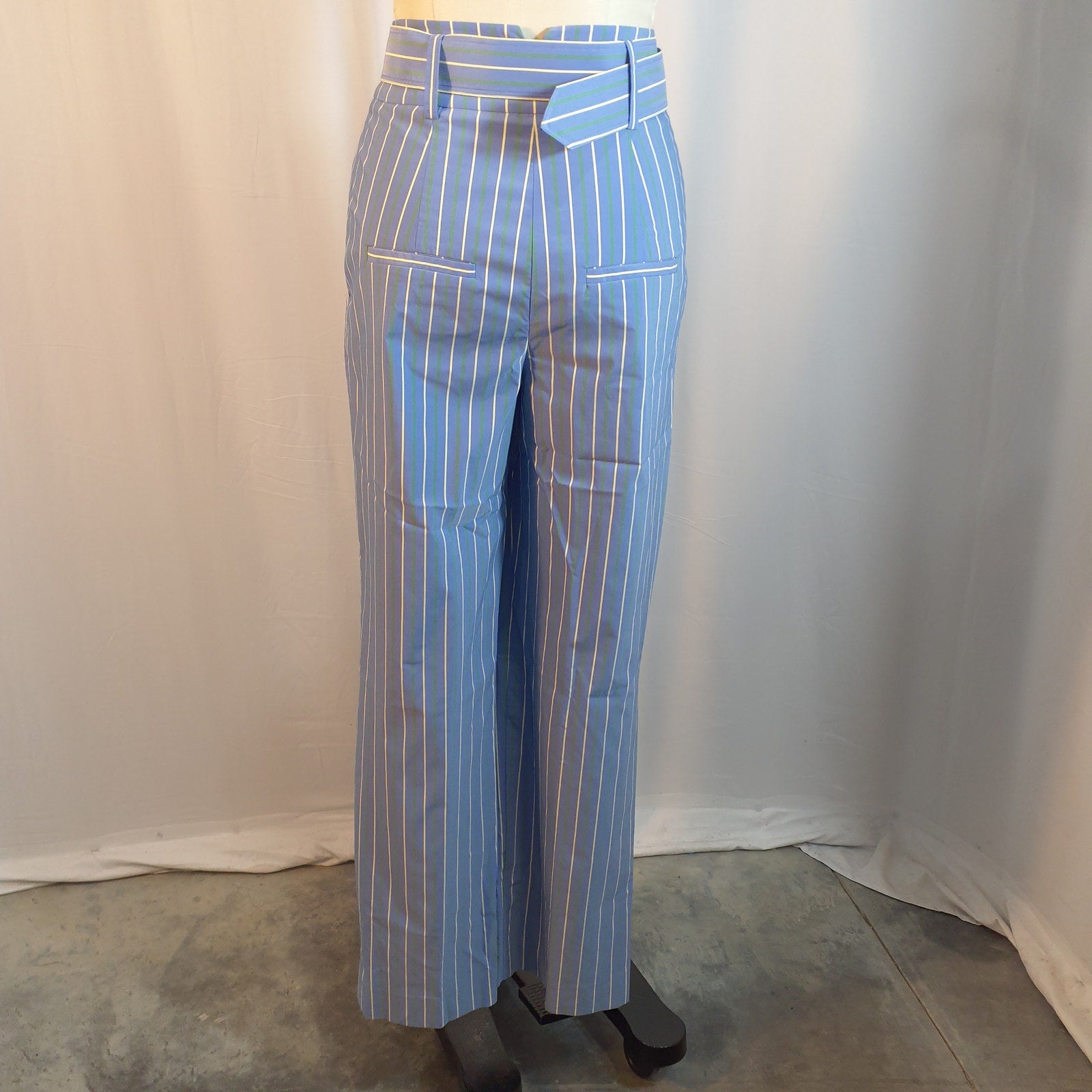 Veronica Beard 'Maliyah' Blue Striped Wide-Leg Cropped Leggings Pant Size 0